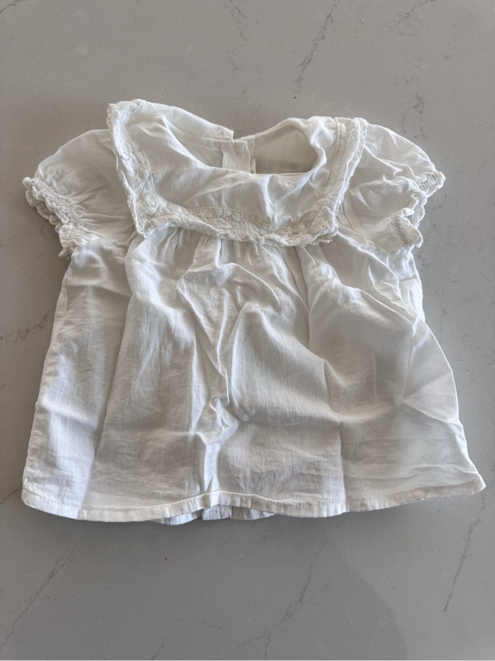 Louisiella White Cotton Eyelet Peasant Blouse with lace detailed collar